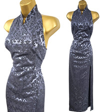 Vintage Karen Millen 10 UK Jacquard Halterneck Oriental Chinese Wrap Long Dress