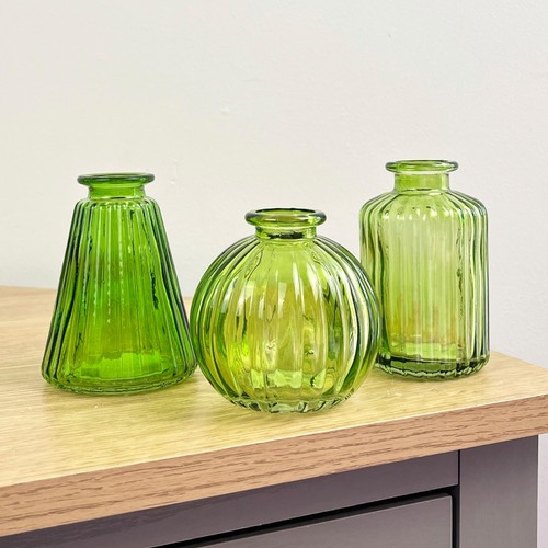 Green glass bud vase - bud, set