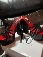 YRU x Elvira Collaboration Spider Pump Heels Peekaboo Toe Red/Black (women’s 8)