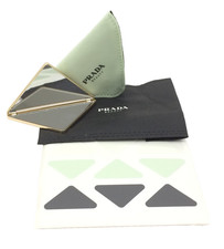 Prada Beauty Compact Double Mirror Green Pouch Logo & Triangle Stickers New* F1