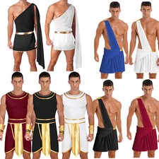 Mens Deluxe Ancient Greek Roman Toga Costume Tunic Ruffle Dress Cosplay Outfits