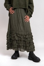 PRIVATSACHEN Lorbeer Khaki Bakstraps Skirt Ramie Sz 2-3 Lagenlook BNWT