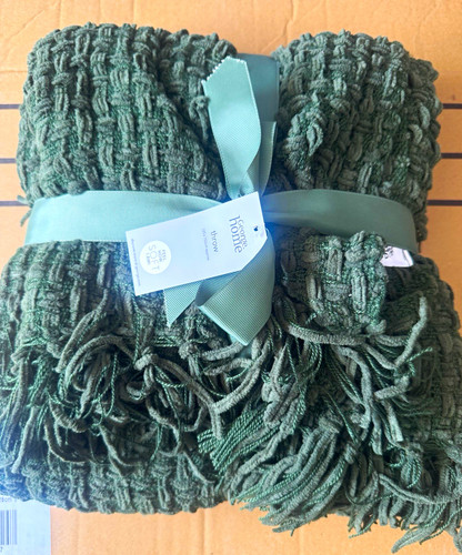 Green waffle fringed sofa - gh,