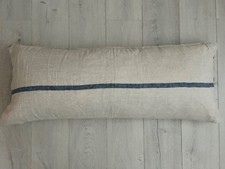 ONE ZARA HOME Natural Linen Blue Stripe Feather Cushion RRP £95 110 X 45cm