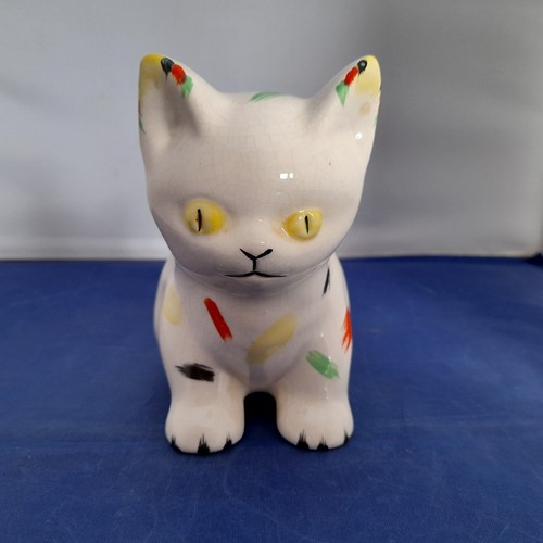 Vintage ceramic cat with brush - ceramic,