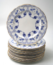 Art Nouveau Royal Doulton c. 1903 Blue Fuschia 7" Plates - Set of 12