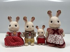 Sylvanian Families Champagne Rabbit Family Set Vintage Flocked Figures Clothes
