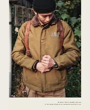 Retro US Navy N-1 Deck Jacket Men's Winter Fleece Jackets Military Flight Coats