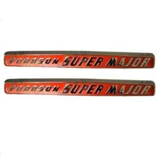 PAIR OF FORDSON SUPER MAJOR TRACTOR CHROME & ORANGE SIDE BADGES