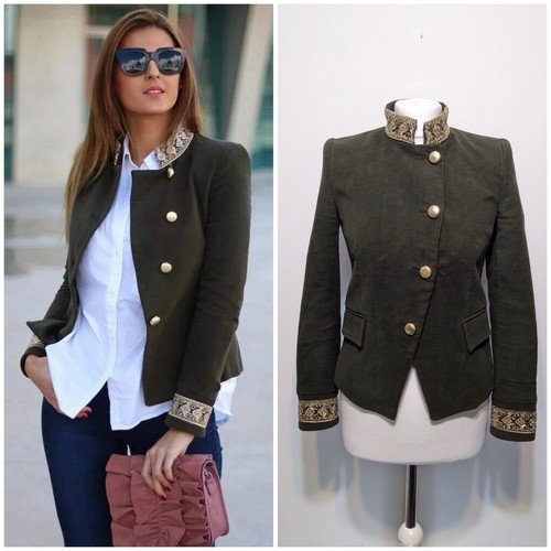 Zara green velvet military - green,