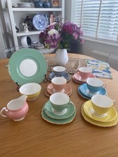 Colclough Vintage Bone China Tea Set 15 Pieces..harlequin/pastels