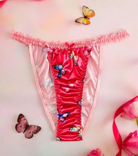 Satin butterfly frilly bikini - satin,