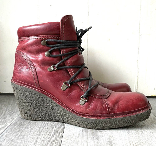Fly london red leather wedge - red,
