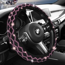 Rhinestone Diamond Quilted Car Steering Wheel Cover Strech on Part Universal 15"
