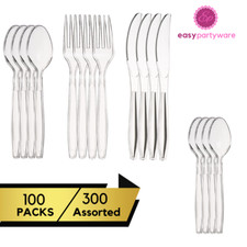 Heavy Duty Clear Plastic Cutlery Tea Spoons Forks Knives Parties Reuseable