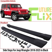 BLACK RUNNING BOARD SIDE STEPS FOOT RAILS SILLS FOR JEEP WRANGLER 4 DOOR JL 18+