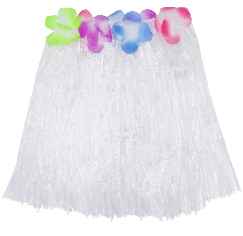 Short white grass hula skirt - short,