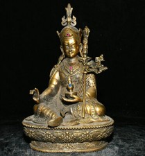 7.8" Old Tibet Tibetan Pure Bronze Gem Guru Padmasambhava Rinpoche Buddha Statue