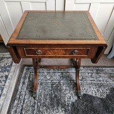 Bevan Funnell Leather Extending Burr Yew Wood Side End Lamp Card Table