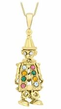 9ct Gold Hallmarked Stone Set Clown Pendant & Chain with Cubic Zirconia