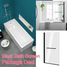 Small Bathroom 1400mm 1700mm Compact Acrylic Bath Tub Panels BLACK Shower Screen