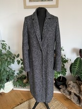 Zara Long Wool Mix Coat - Medium - Black White Flecks Herringbone Overcoat