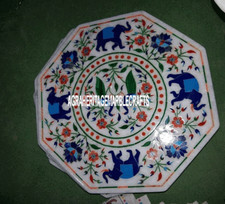Marble Coffee Table Top Peacock Elephant Arts Special Inlay Birthday Decor H3233