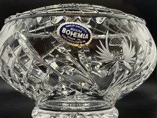 Bohemia Hand Cut Lead Crystal Rose Bowl with Metal Grid – Czechoslovakia