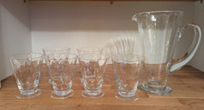 Vintage Thomas Webb Wavy Optic clear glass pitcher with six cocktail glasses