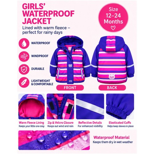 Girls waterproof rain - girls, jacket