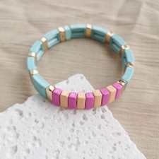 Roxanne Assoulin Rainbow Brite Gold Light Blue Pink And Orange Stretch Bracelet