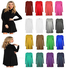 Womens Plain Jersey Tartan Print Long Sleeve Ladies Party Swing Skater Dress8/24