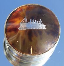 WHITE STAR LINE RMS OLYMPIC SILVER & SHELL, SILVER PLATE POWDER BOX SOLD ONBOARD