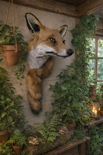 Taxidermy fox head - fox, tail