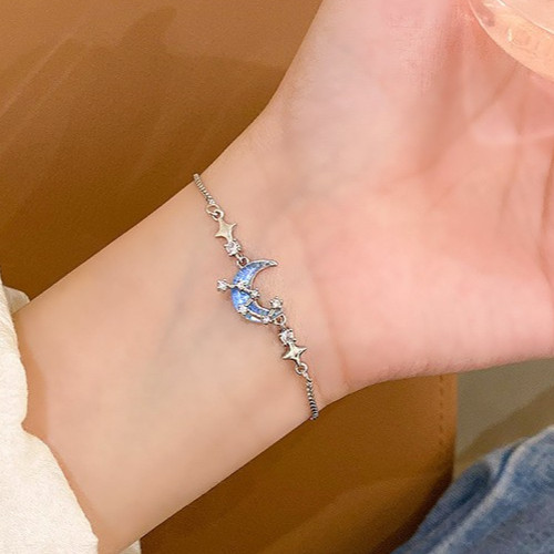 Crescent moon moonstone stars - moonstone,