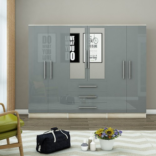 Gloss grey large wardrobe - grey,
