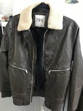 LEATHER JACKET SHEARLING COLLAR Zara EUR S
