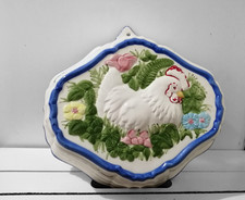 Hand Painted Ceramic Jelly Mould Blancmange Trifle Chicken Rooster Floral 1970s