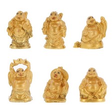 Happy Laughing Buddha Statue Golden Feng Shui Buddha Ornament Small Set of 6