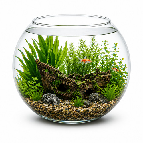 Glass goldfish bowl fish - glass, vase