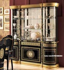 New Luxury Venus Versace Design Italian Black/Gold 4 Door Display Cabinet