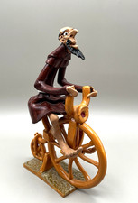 VTG Friar Riding Bicycle Monk Man Pottery Figurine Art Signed Multicolor Clay