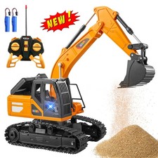 Kids Remote Control Excavator All-Terrain 2.4G RC Digger Toy With LED Light Gift