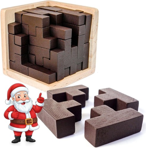 Wooden brain teaser puzzle - 3d,