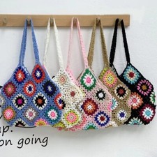 Floral Crochet Tote Bag Hollow Out Handbag Cut-out Boho Bag Knitted Bag