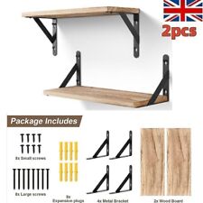 2PCS Wooden Floating Shelves Wall Mounted Display Storage Hold Rustic Industrial