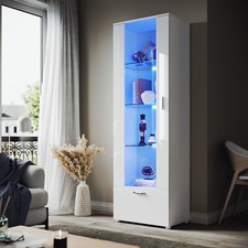 High Gloss Living Room Furniture Set LED White Display Cabinet Storage Sideboard