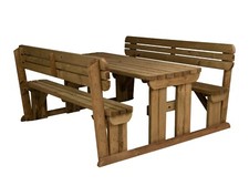 Picnic Table and Bench Set Wooden Garden Furniture with Back Rest, Alders Round