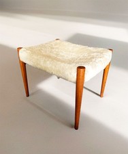 A MID CENTURY MODERN DANISH SCANDINAVIAN TEAK SHEEPSKIN STOOL 1960'S 1970'S
