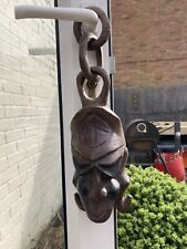 African Hand Carved Wooden Mask  Wall Decor 12 Inches Long With Wood Chain